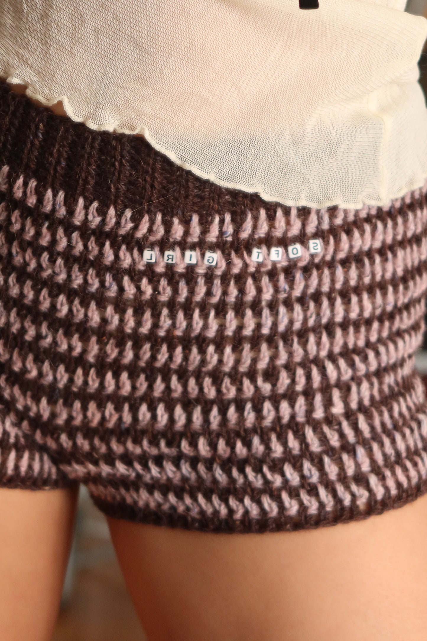 Micro Mini Alpaca Striped Shorts in Brown & Purple