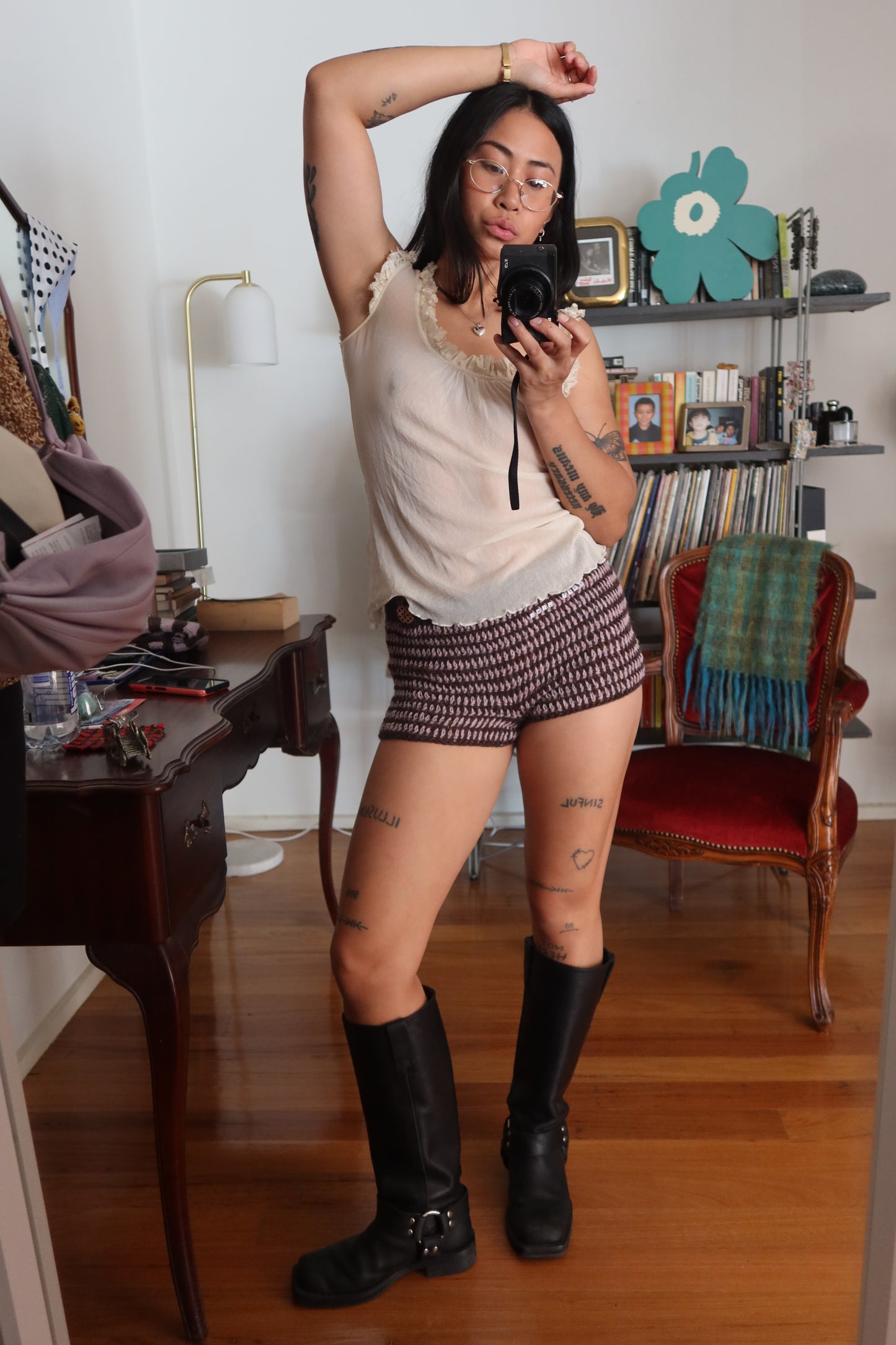 Micro Mini Alpaca Striped Shorts in Brown & Purple