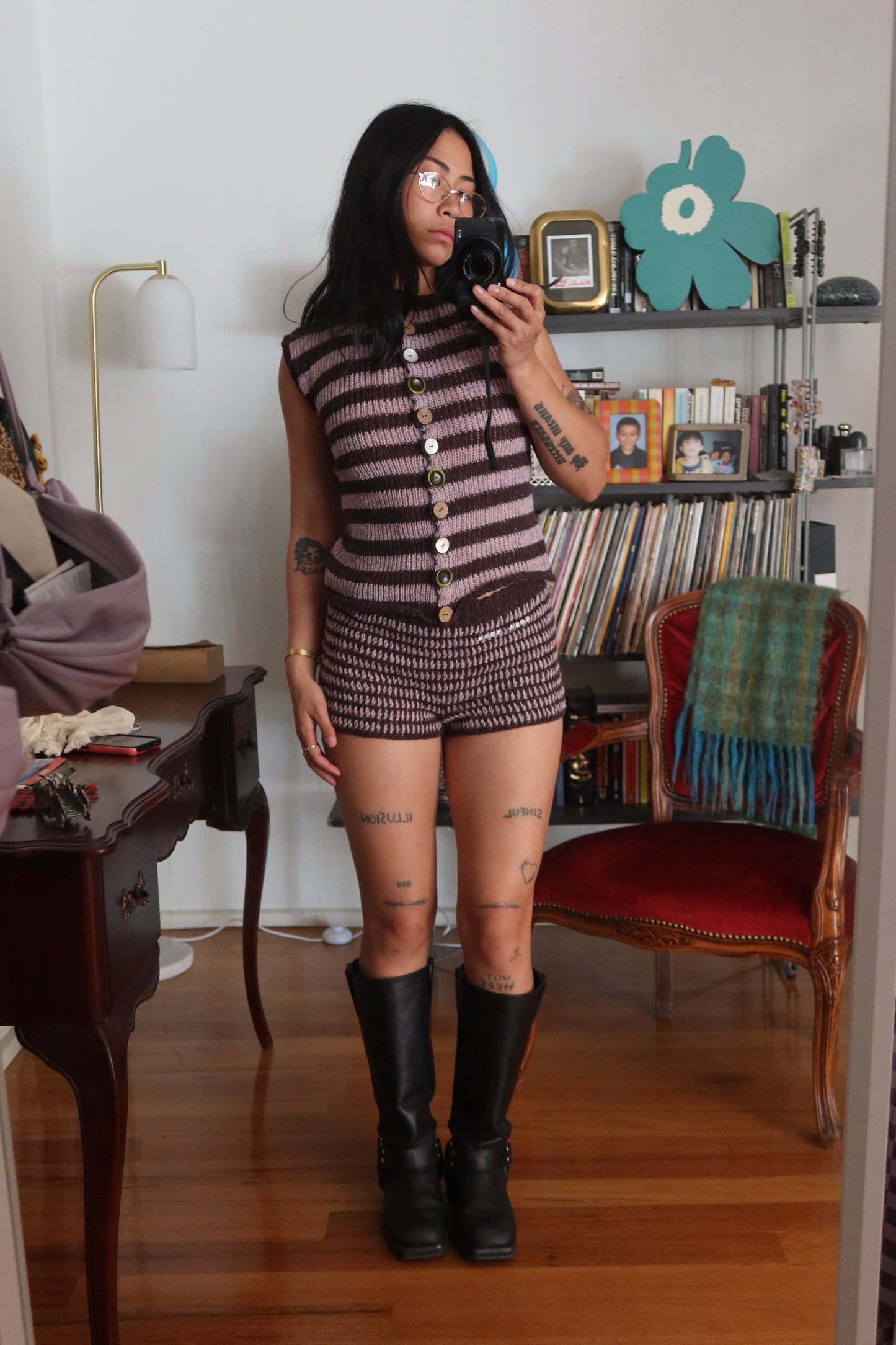 Striped Brown & Purple Alpaca Wool Button Vest