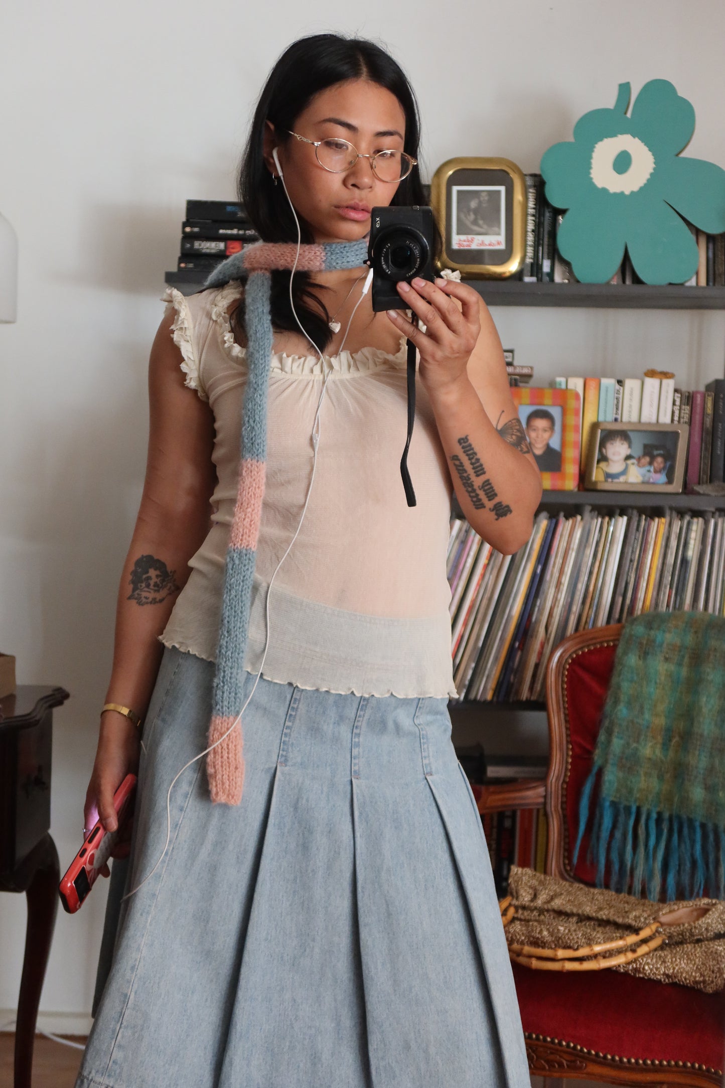 Slinky Scarf in Blue & pink