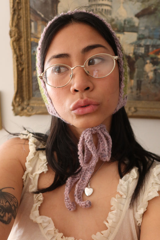 Green & Purple Felted Tweed Bowtie Bonnet