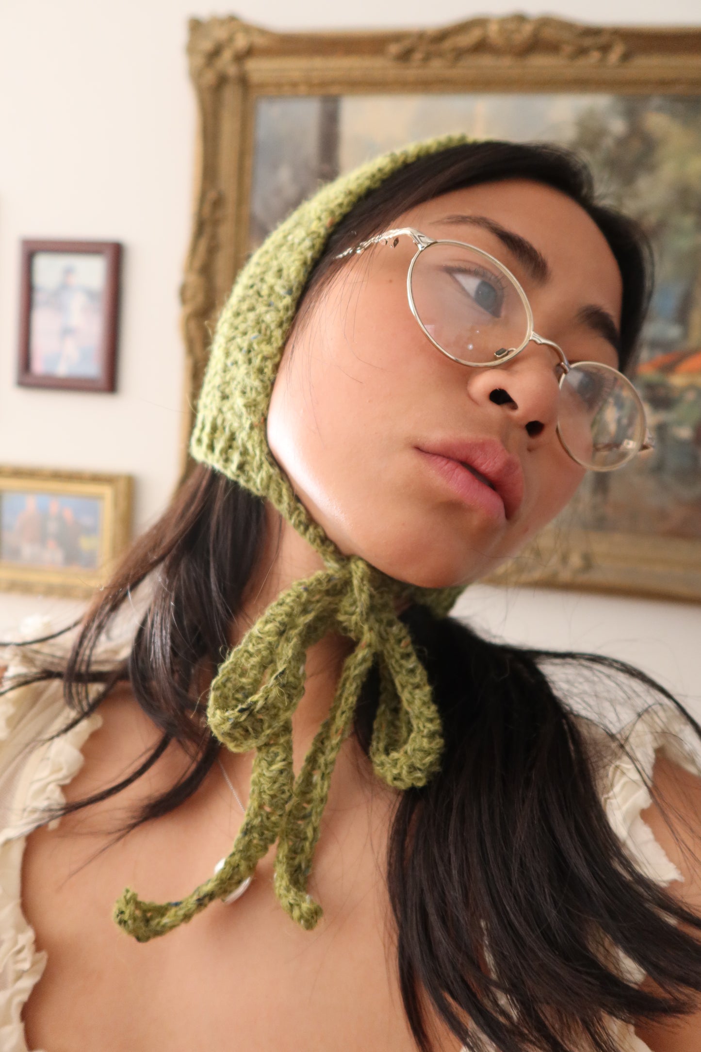 Green Felted Tweed Bowtie Bonnet