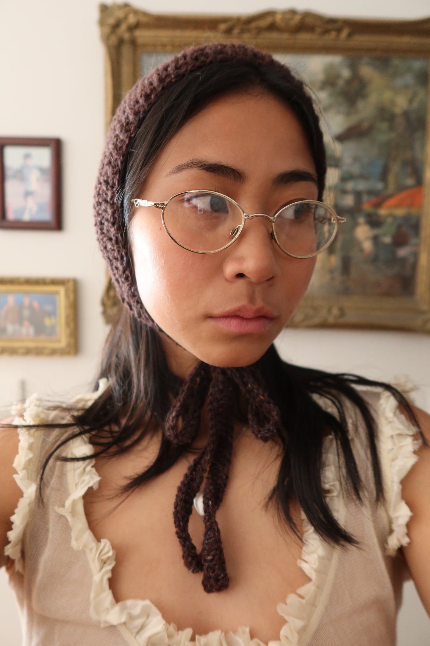 Brown Felted Tweed Bowtie Bonnet