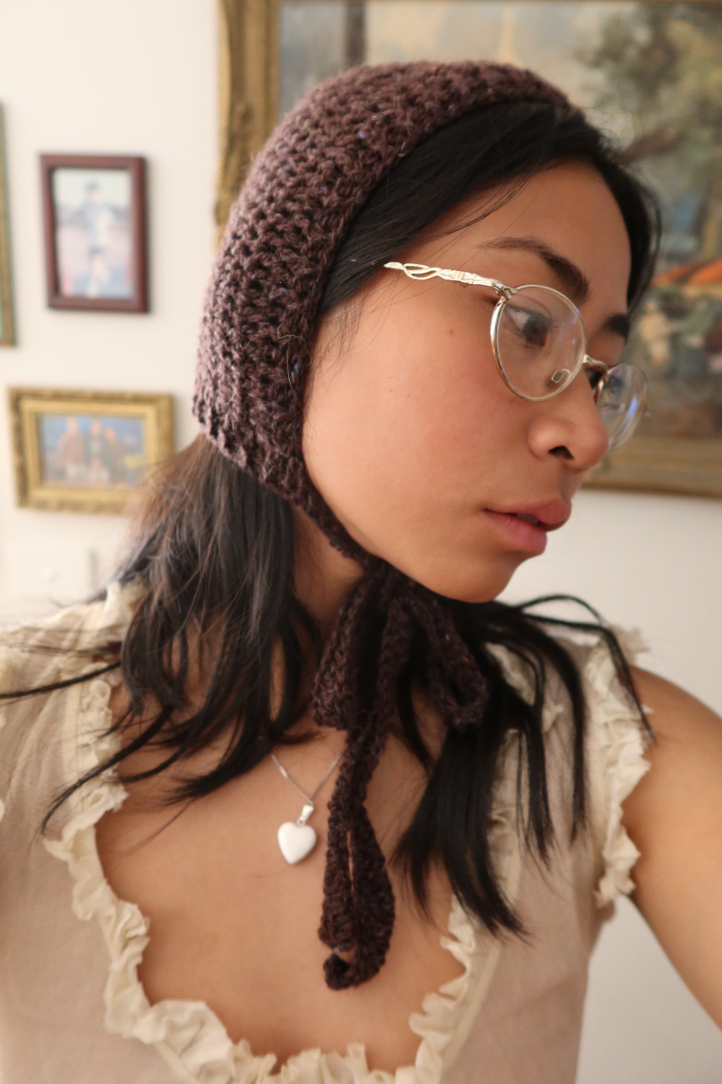 Brown Felted Tweed Bowtie Bonnet
