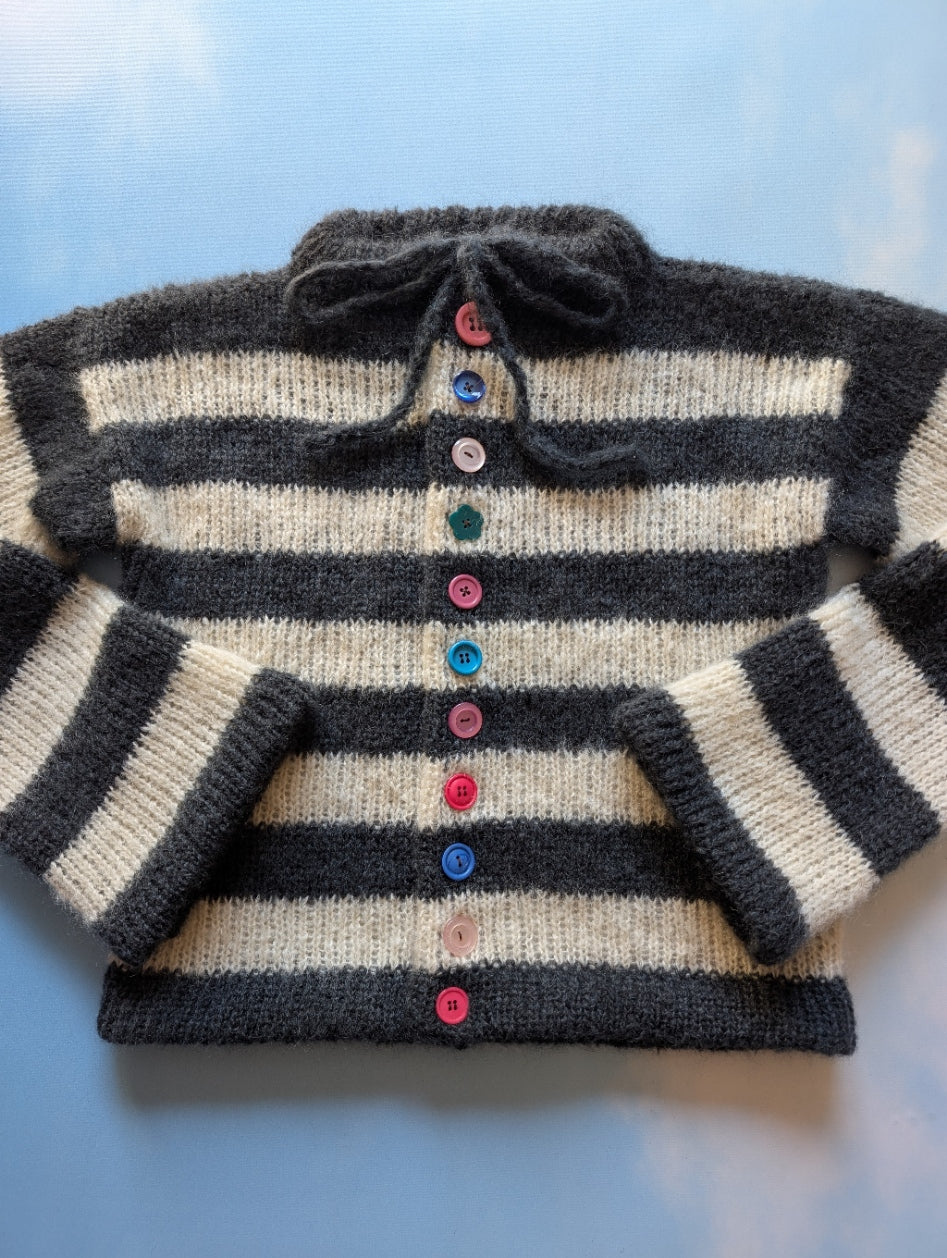Made to order Striped Brushed Mohair Charcoal & White Cardigan