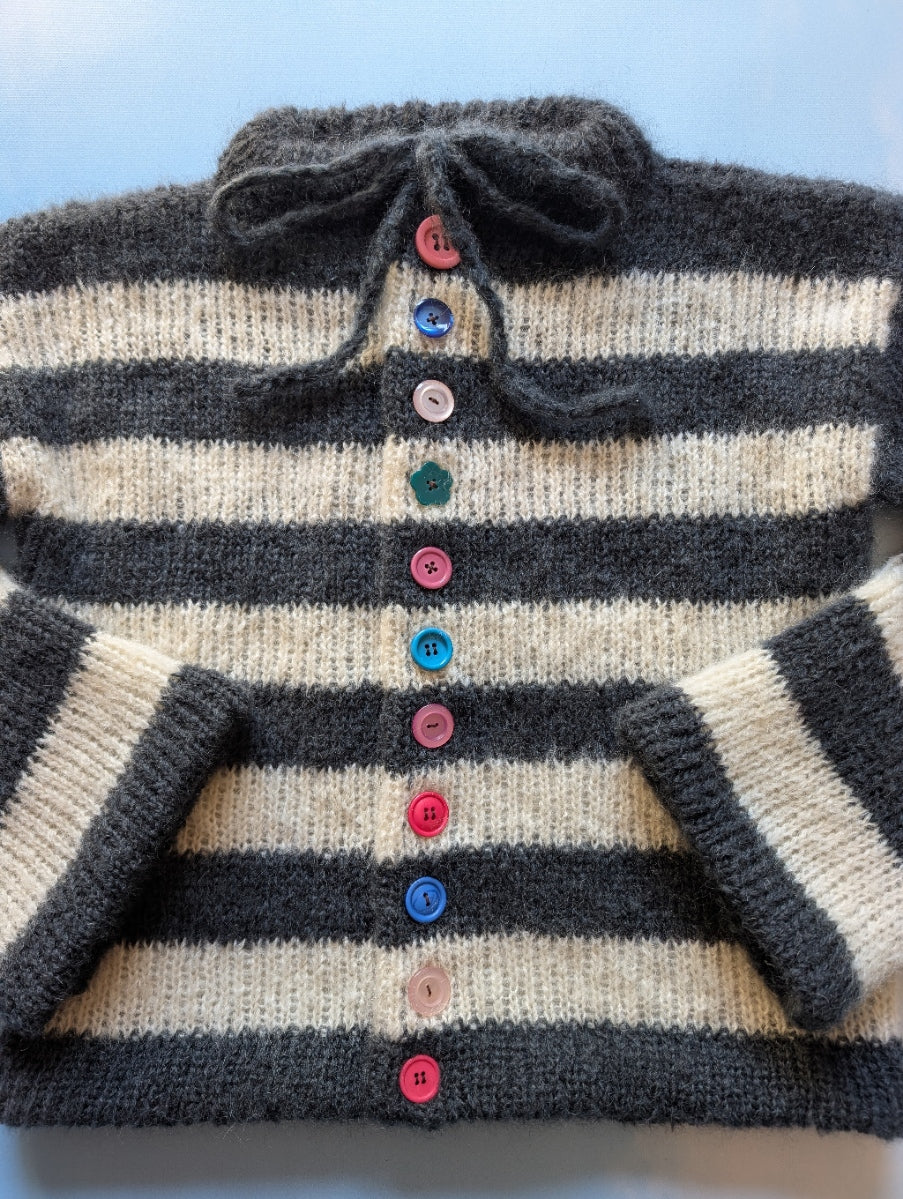 Made to order Striped Brushed Mohair Charcoal & White Cardigan