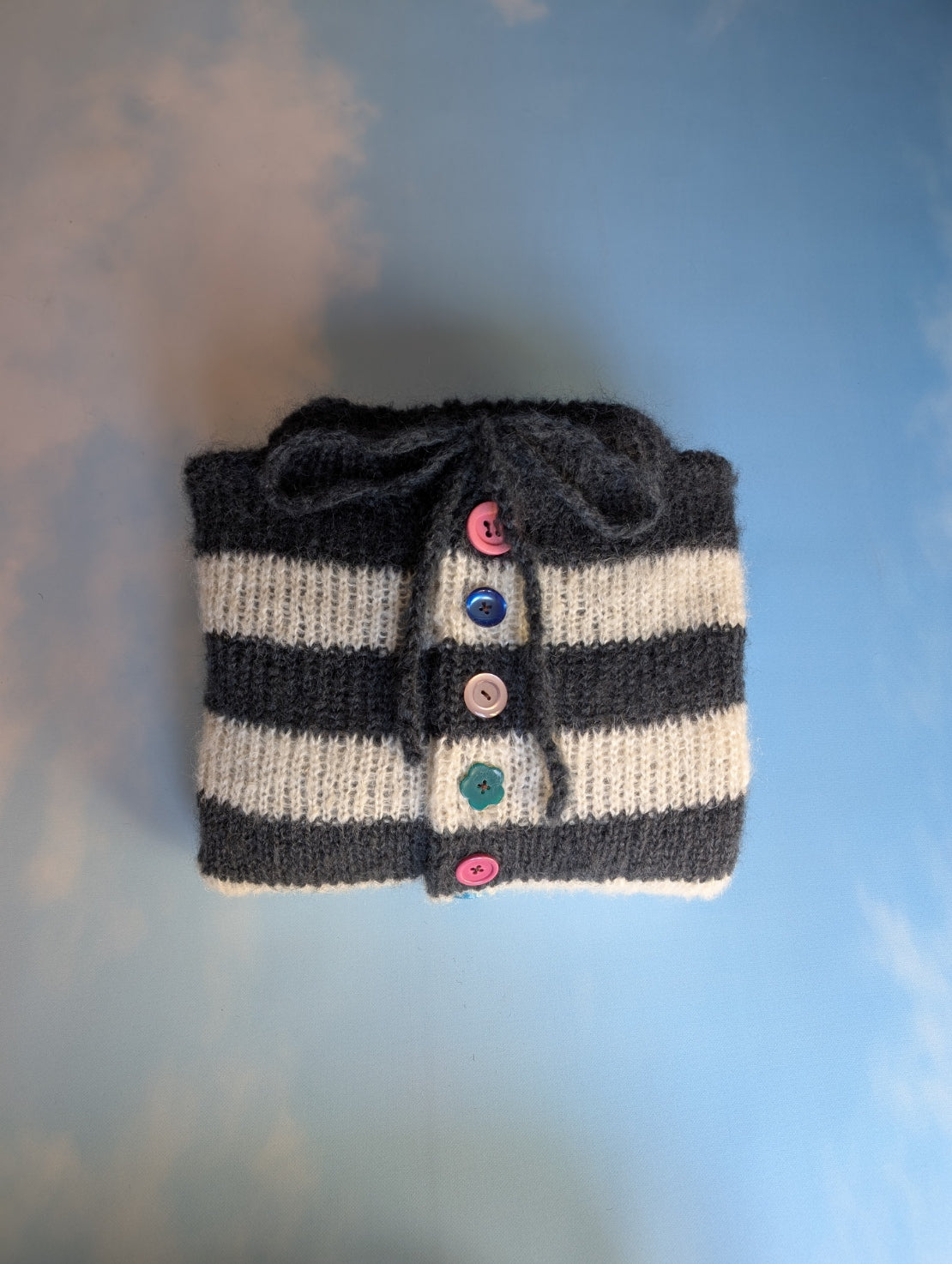 Made to order Striped Brushed Mohair Charcoal & White Cardigan