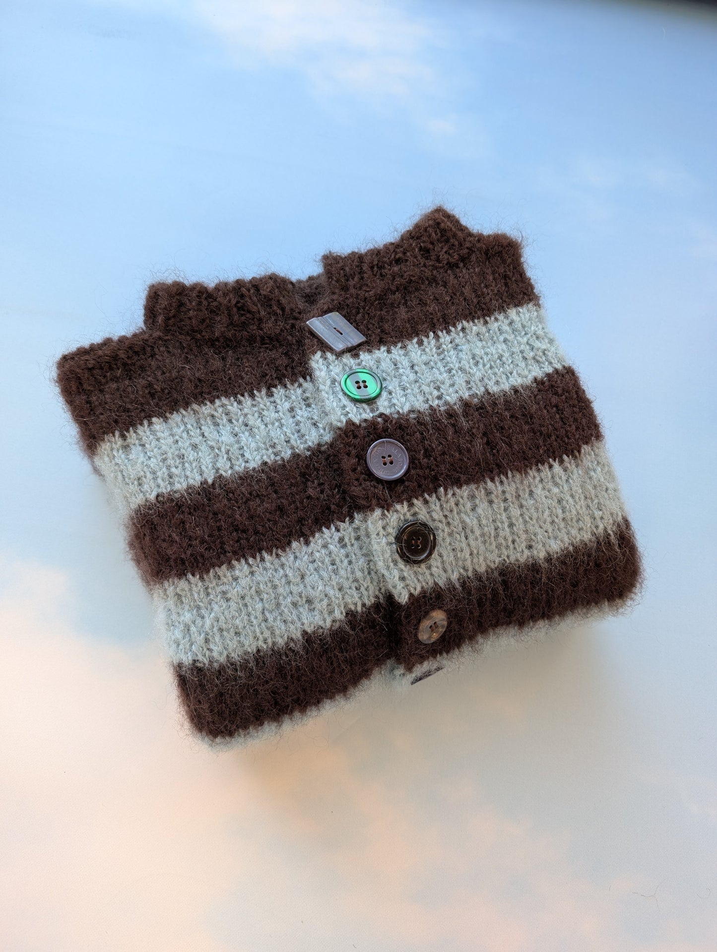 Made to order Striped Brushed Mohair Blue &Brown Cardigan