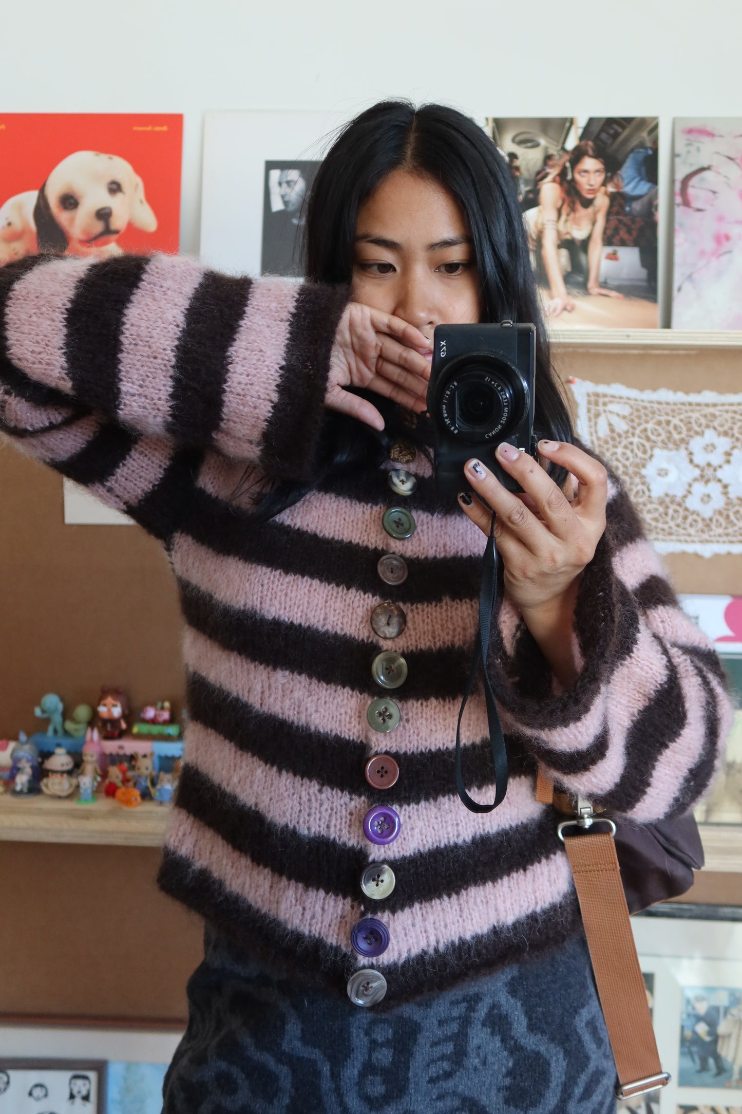 Made to order Striped Brushed Mohair Pink & Brown Cardigan