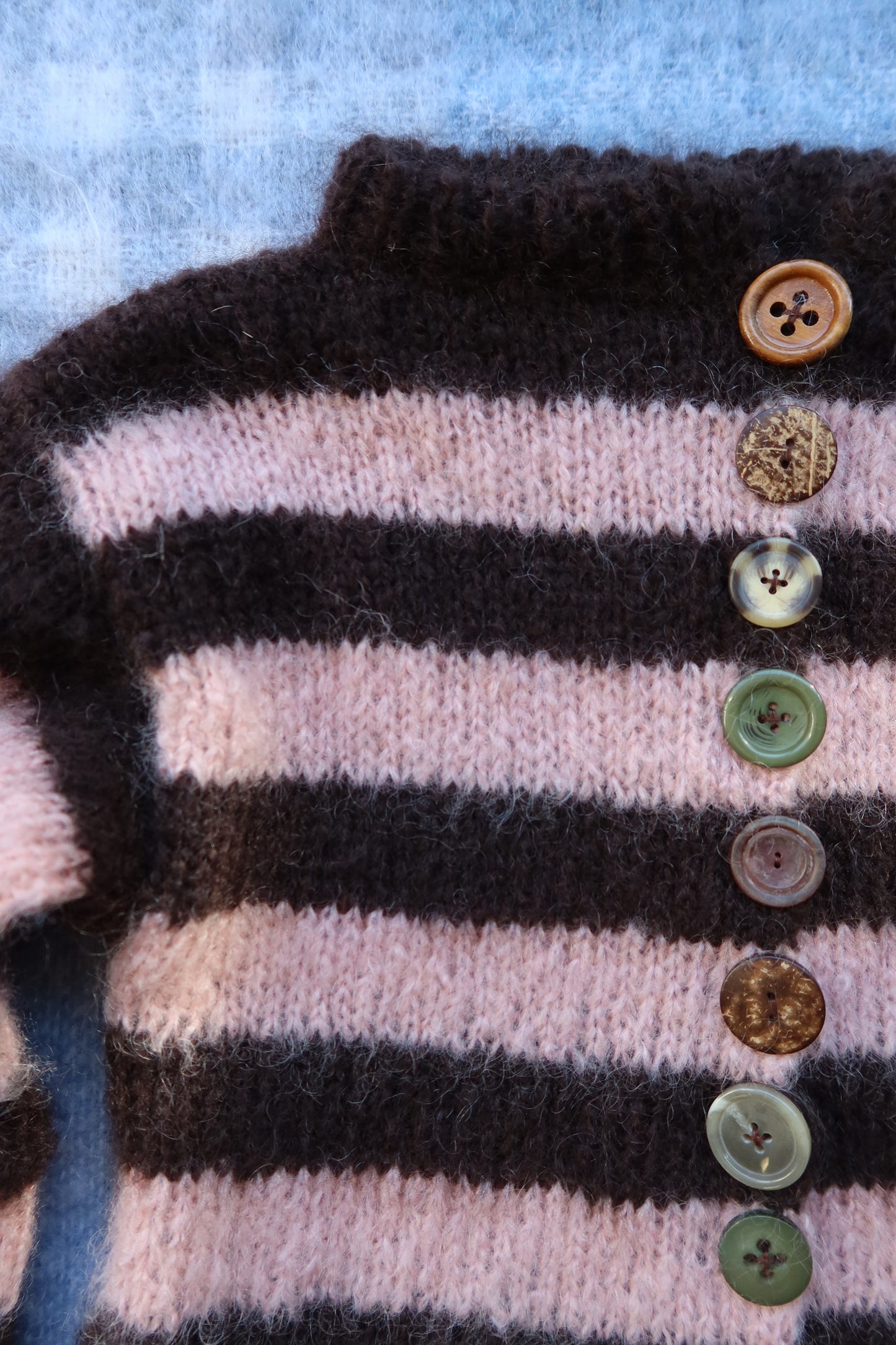 Made to order Striped Brushed Mohair Pink & Brown Cardigan