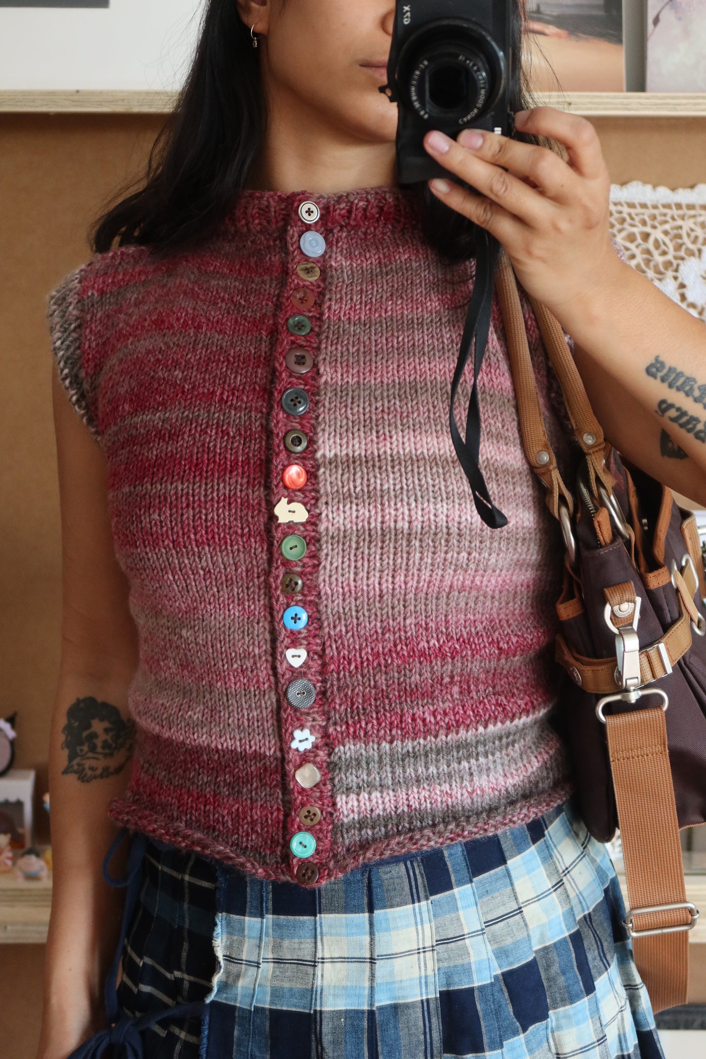 Purple & Pink Gradient Knit Vest with Buttons