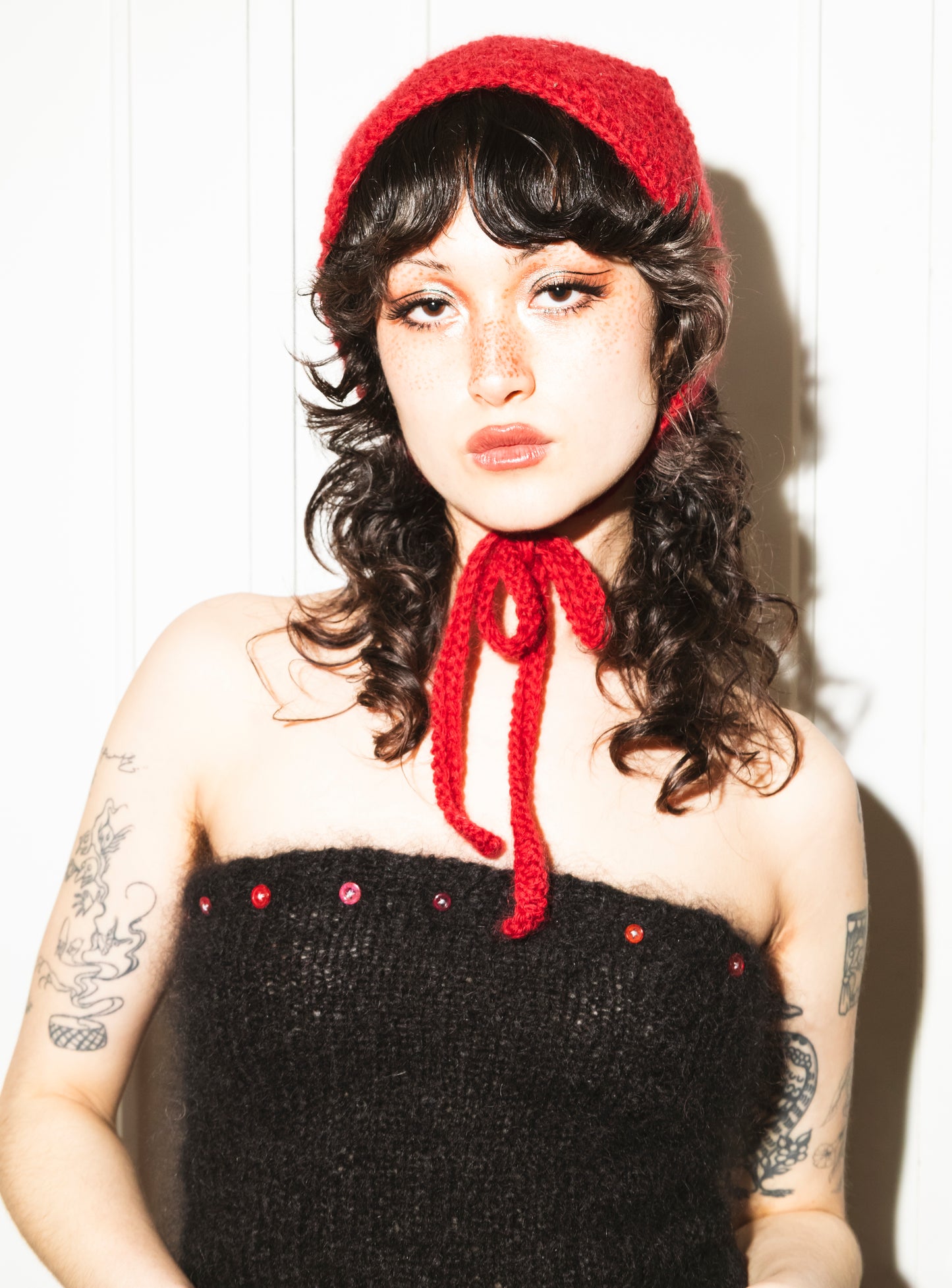 Ruby Red Mohair & Alpaca Wool Bowtie Bonnet