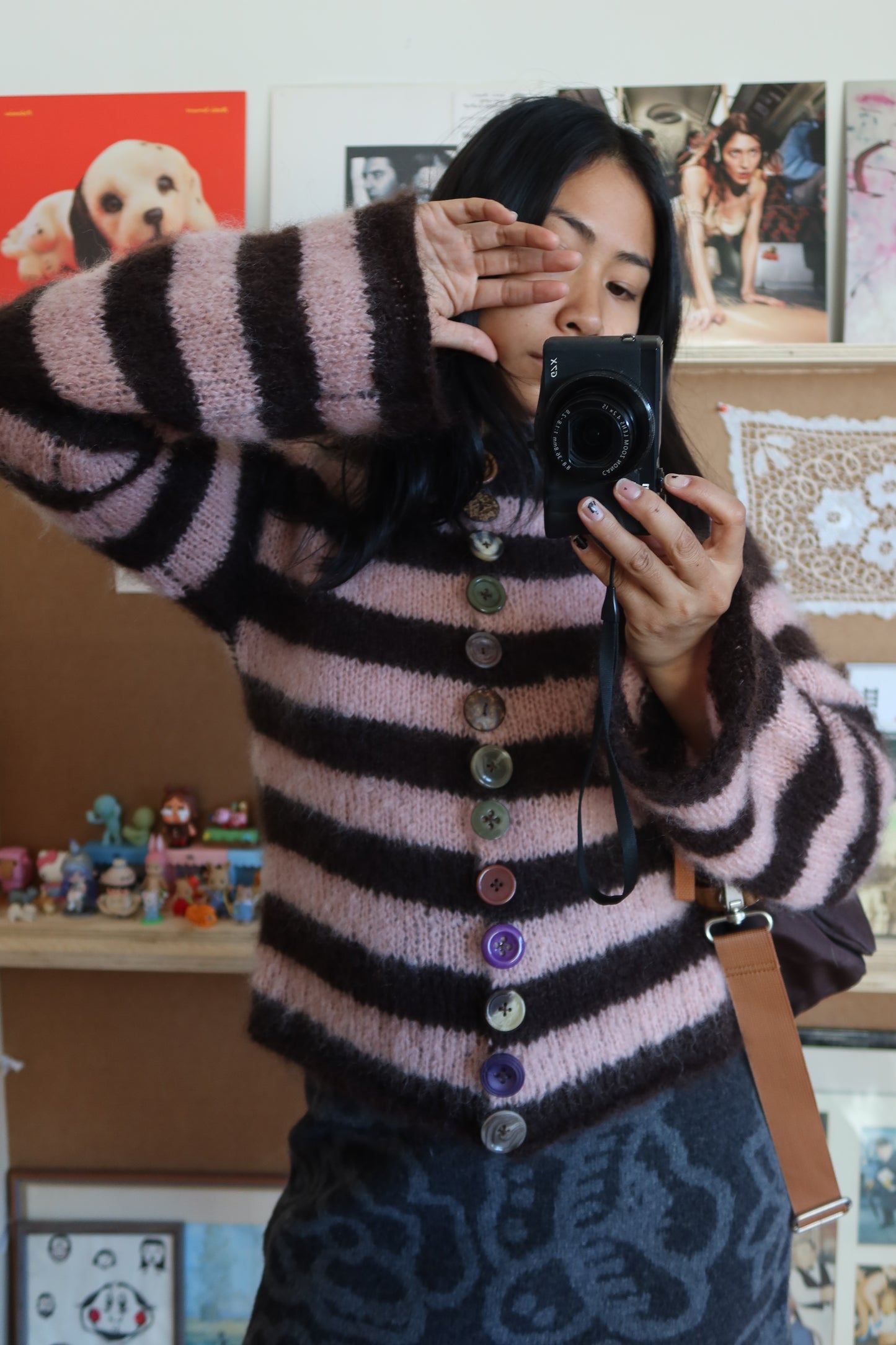 Made to order Striped Brushed Mohair Pink & Brown Cardigan