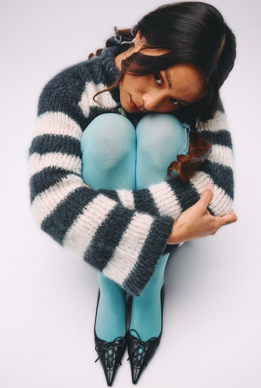 Made to order Striped Brushed Mohair Charcoal & White Cardigan