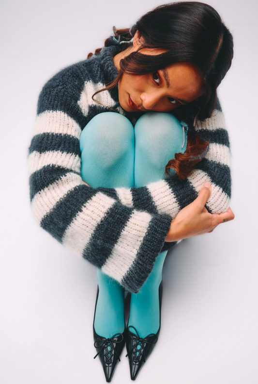 Made to order Striped Brushed Mohair Charcoal & White Cardigan