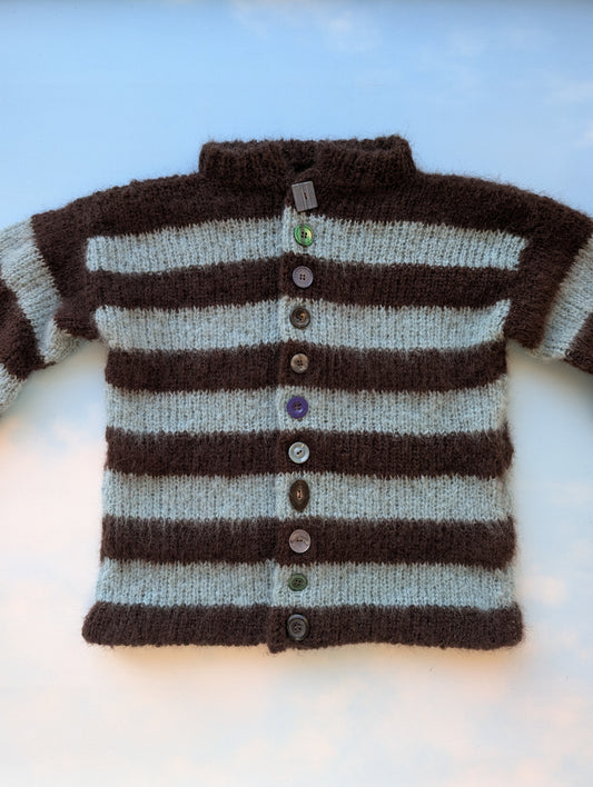 Made to order Striped Brushed Mohair Blue &Brown Cardigan
