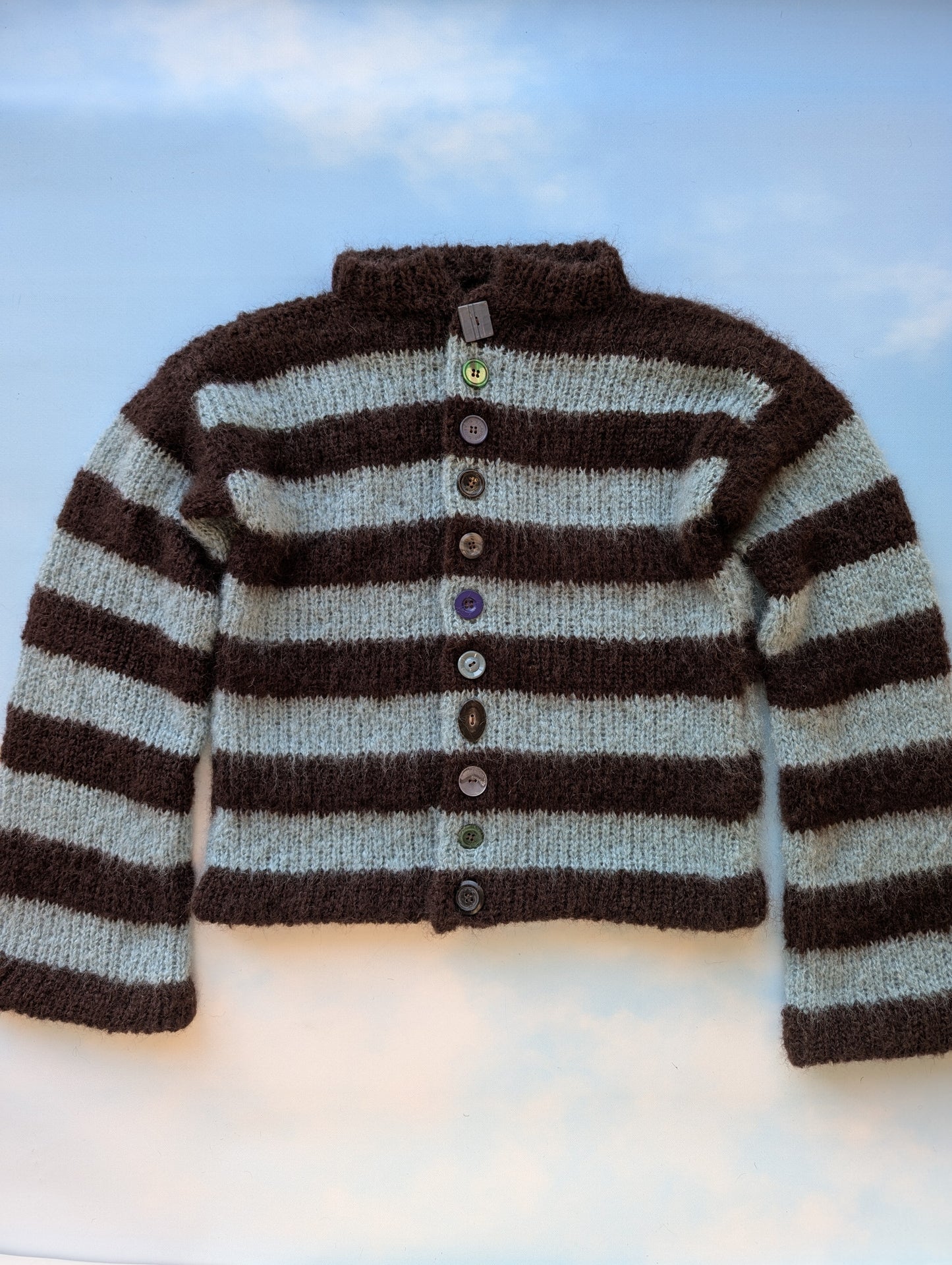 Made to order Striped Brushed Mohair Blue &Brown Cardigan