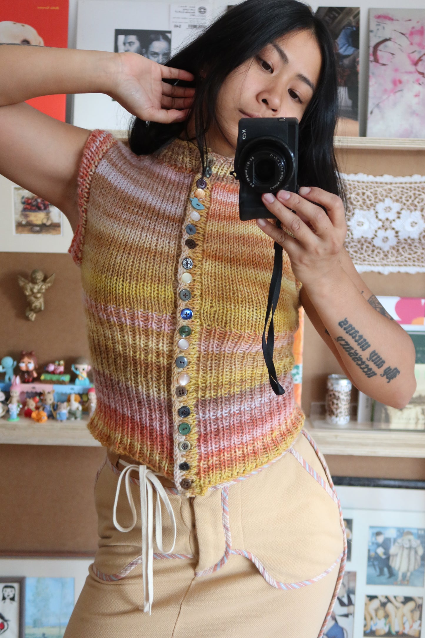 Pink & Yellow Gradient Knit Vest with Buttons