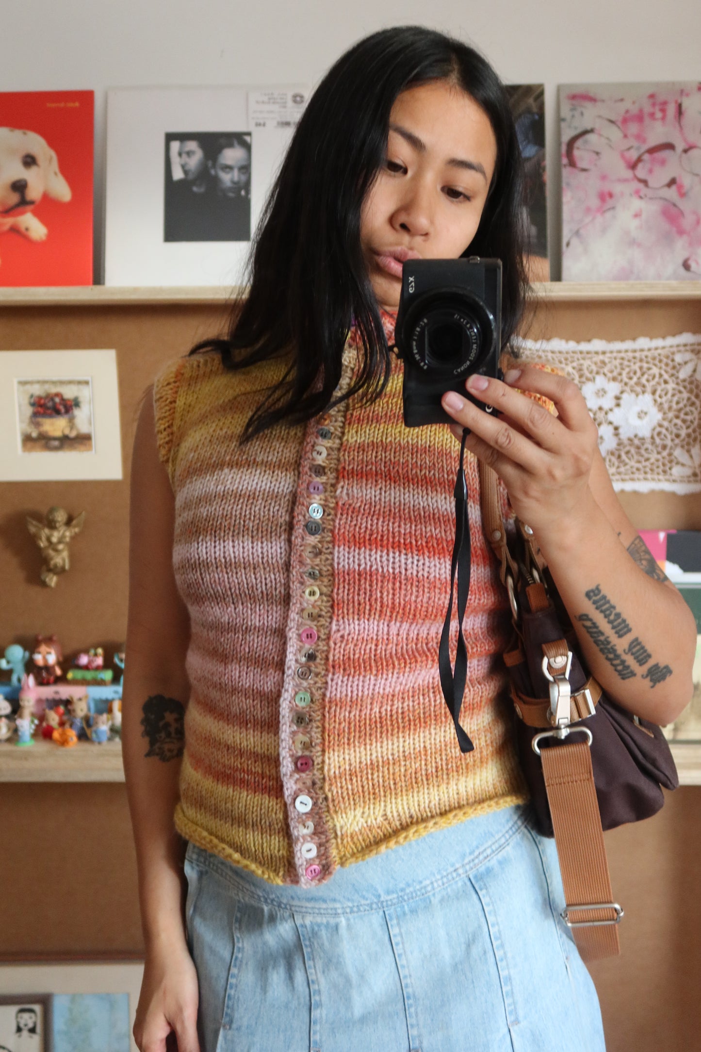 Pink & Yellow Gradient Knit Vest with Buttons
