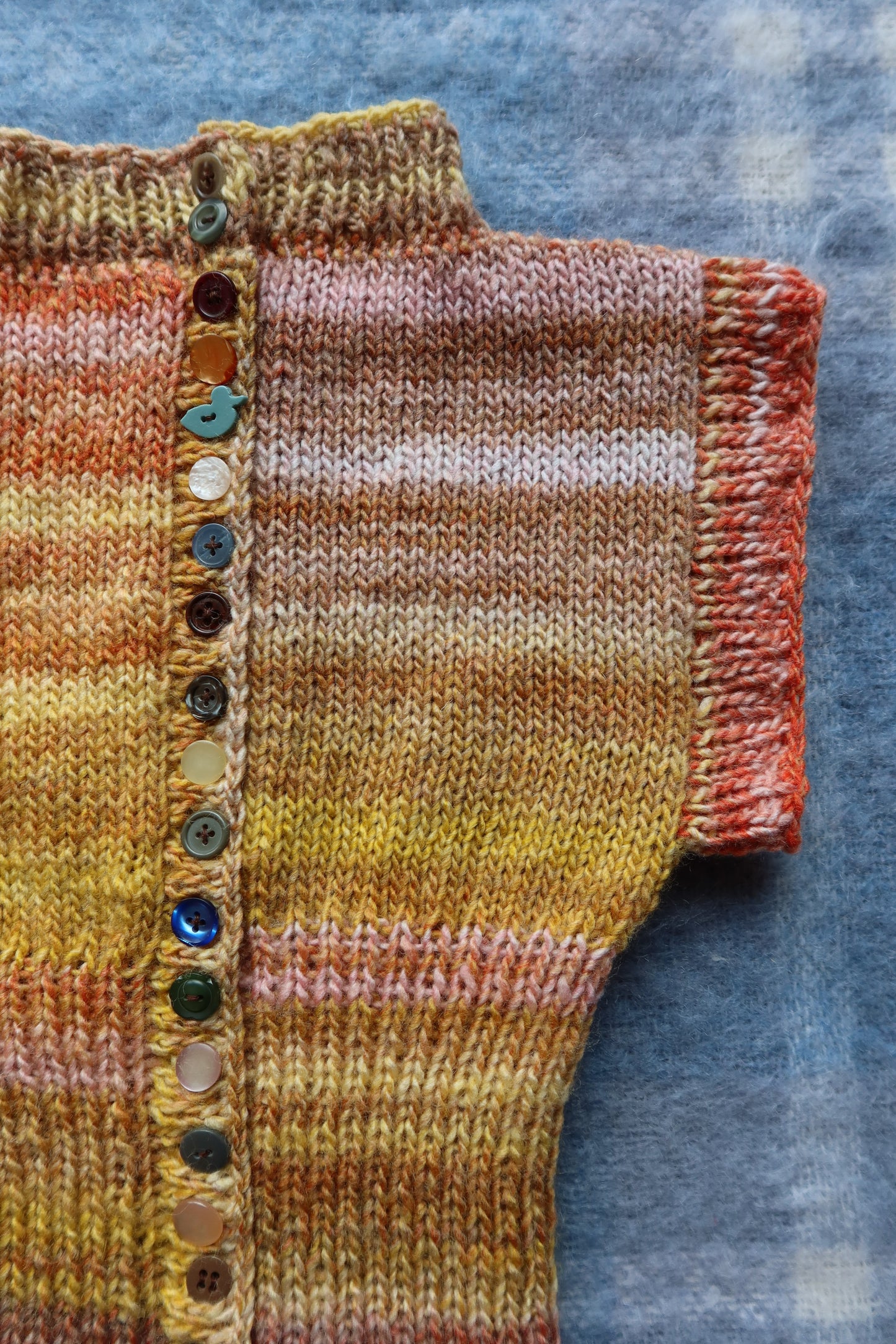 Pink & Yellow Gradient Knit Vest with Buttons